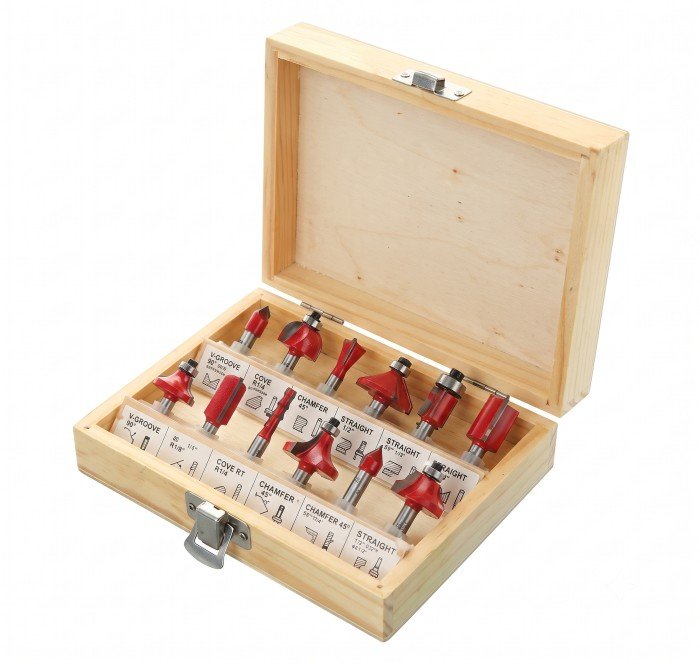 FAD 12-Piece Router Bit Set with Wooden Storage Case